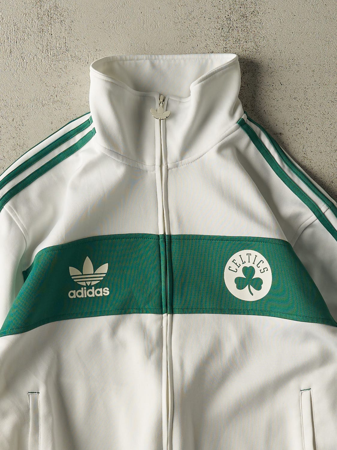 Vintage Y2K White Adidas Boston Celtics Track Jacket (L/XL)