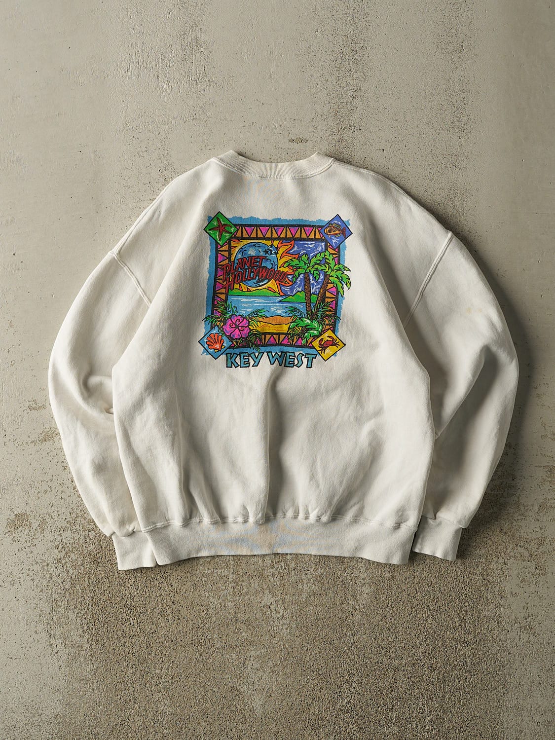 Vintage 90s White Planet Hollywood Key West Crewneck (S/M)