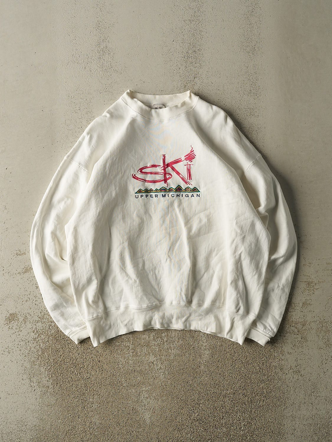 Vintage 90s White Upper Michigan Ski Embroidered Crewneck (L/XL)
