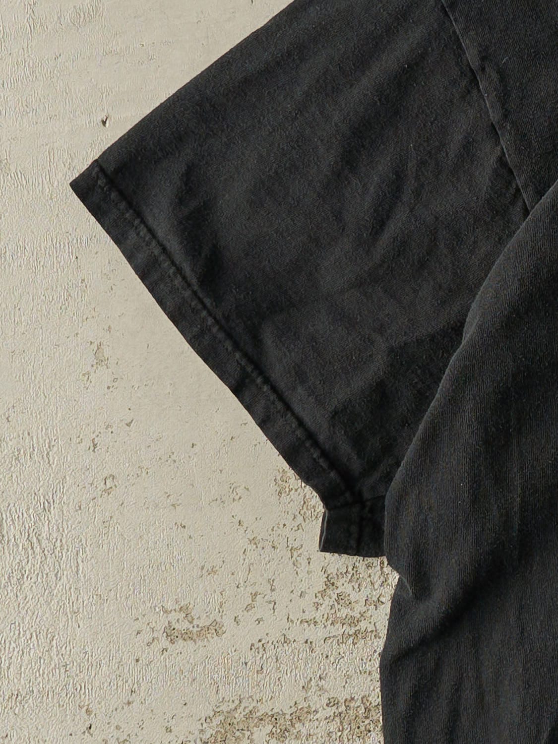 Vintage Y2K Faded Black "Worship Me" Slogan Tee (L/XL)