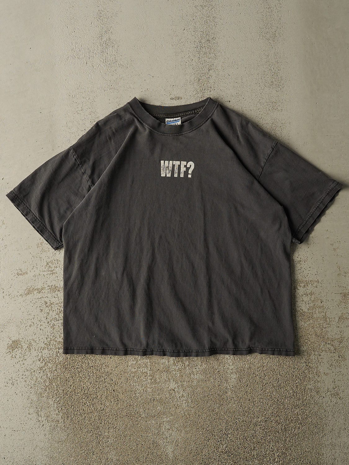 Vintage 90s Faded Black "WTF?" Slogan Tee (M/L)