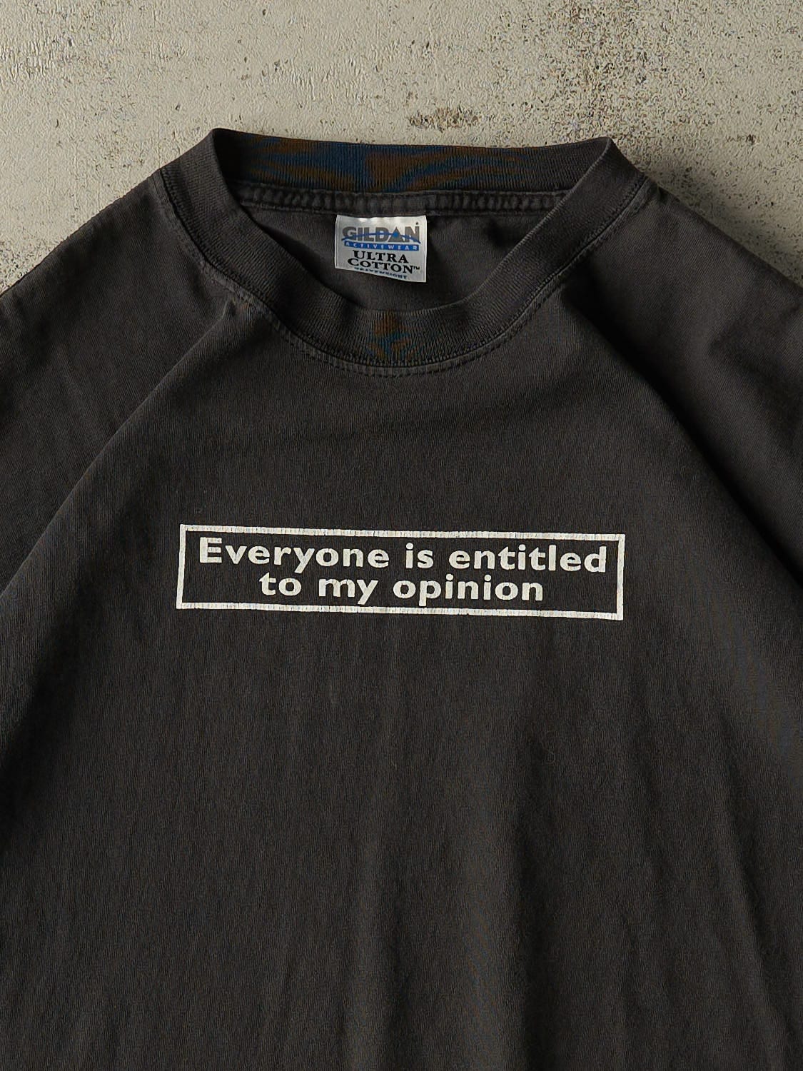 Vintage 90s Black "Entitled To My Opinion" Slogan Tee (L)
