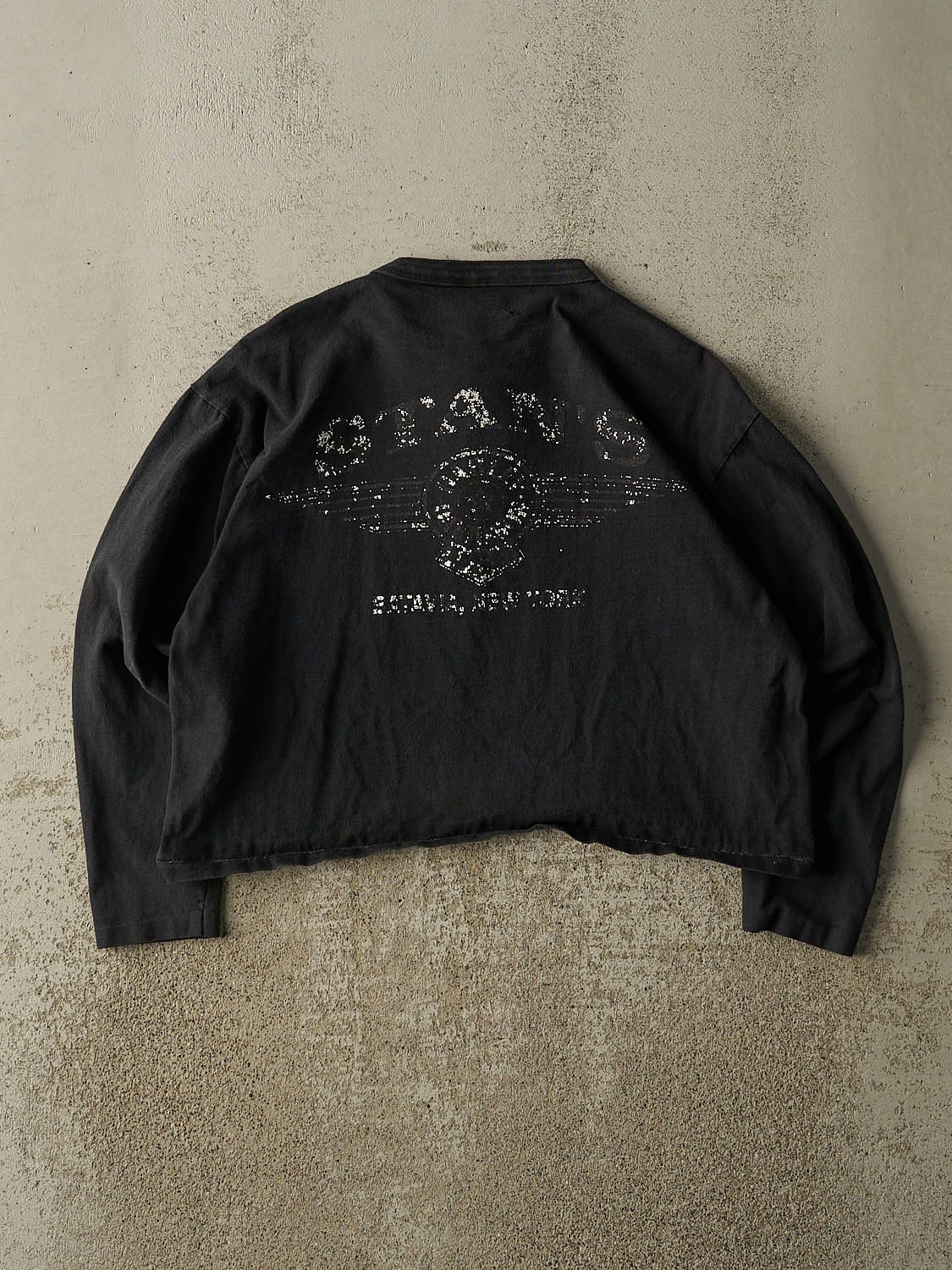 Vintage 98' Faded Black Harley Davidson Quarter Button Cropped Long Sleeve (XS)