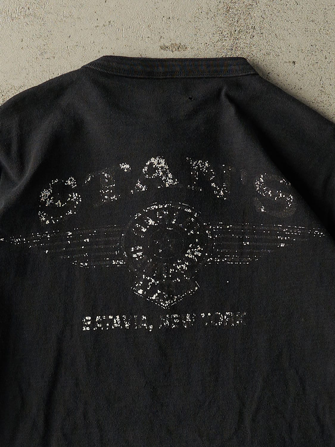 Vintage 98' Faded Black Harley Davidson Quarter Button Cropped Long Sleeve (XS)
