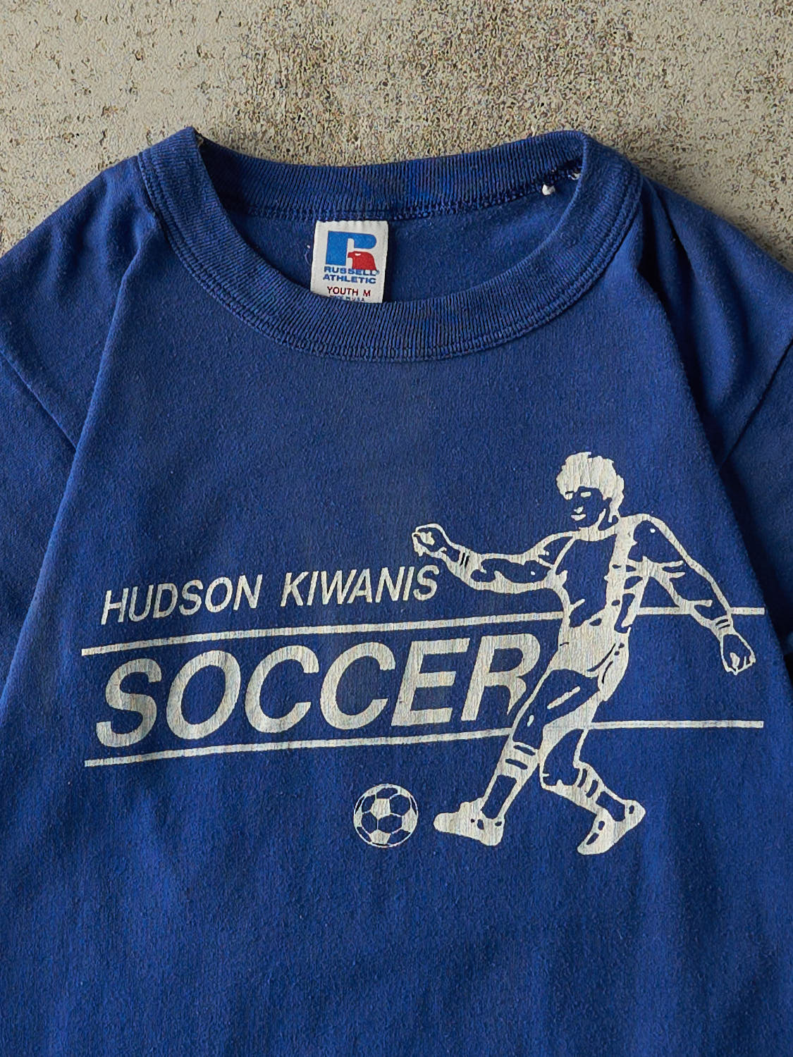 Vintage 80s Blue Russell Athletic Hudson Kiwanis Soccer Single Stitch Tee (XXXS/XXS)