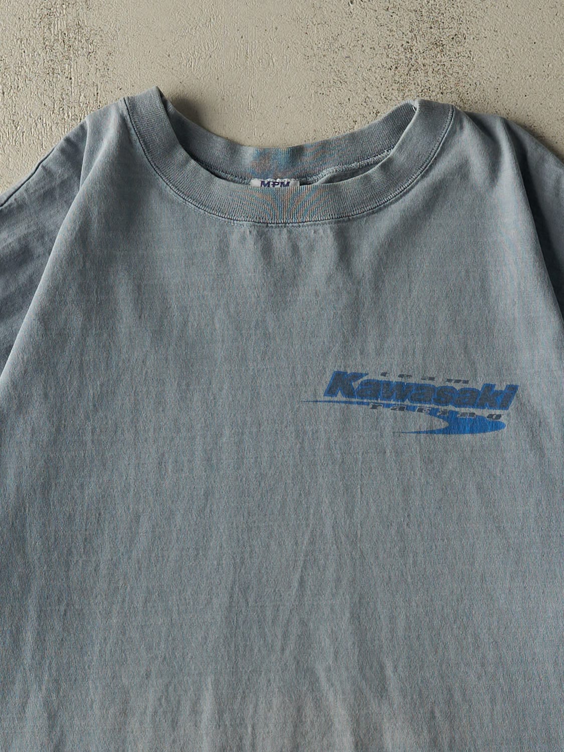 Vintage 90s Slate Blue Kawasaki Racing Tee (XL/XXL)