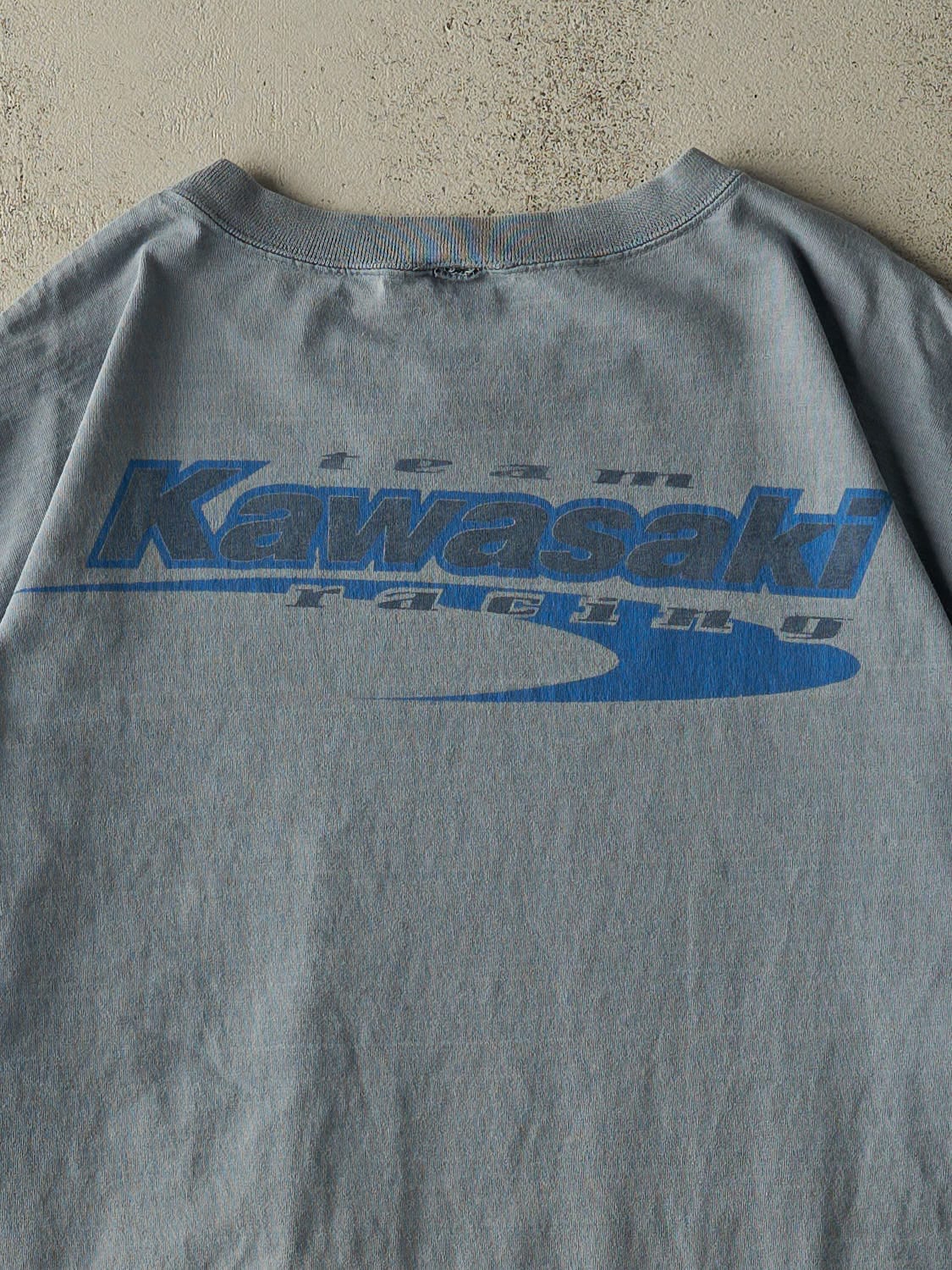 Vintage 90s Slate Blue Kawasaki Racing Tee (XL/XXL)
