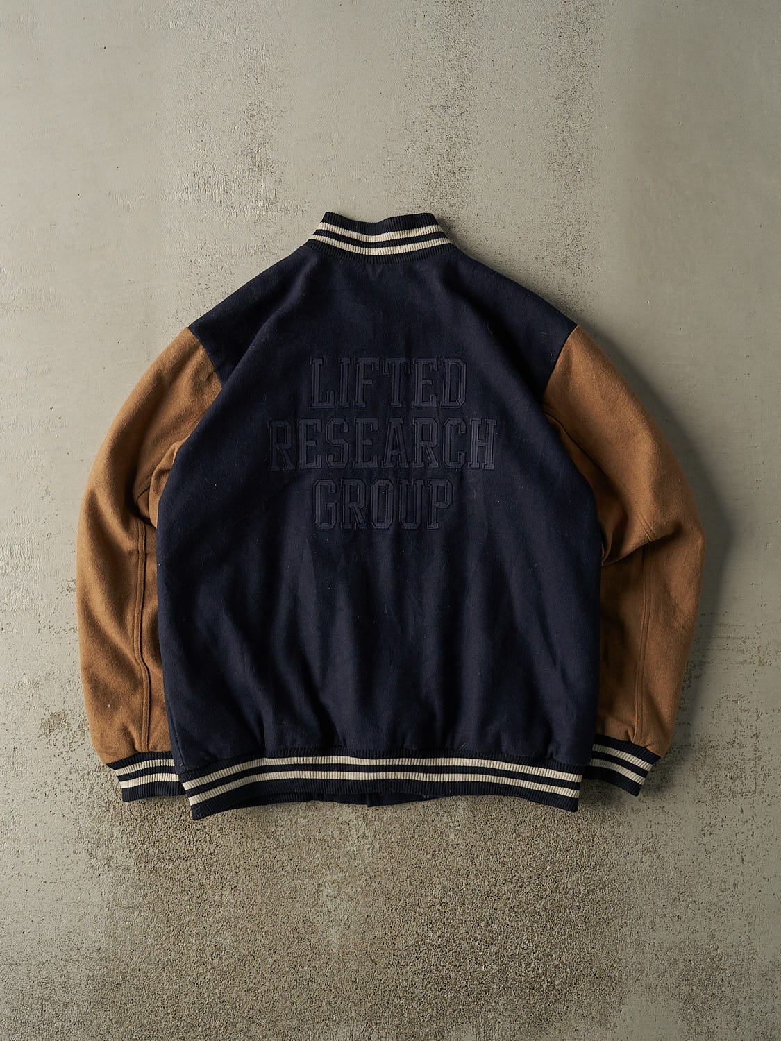 Vintage Y2K Navy Blue & Brown LRG Embroidered Varsity Jacket (XXL