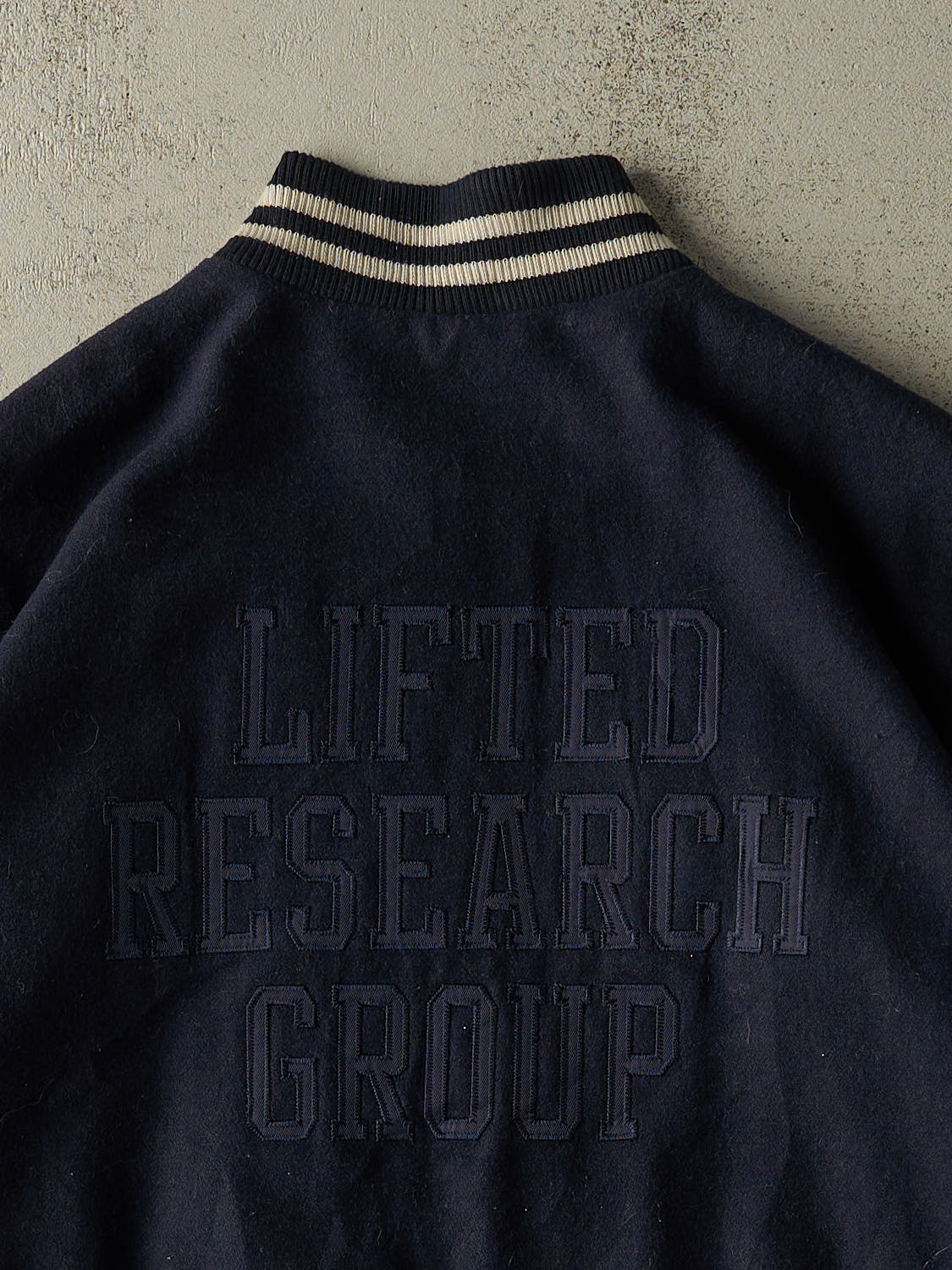 Vintage Y2K Navy Blue & Brown LRG Embroidered Varsity Jacket (XXL)