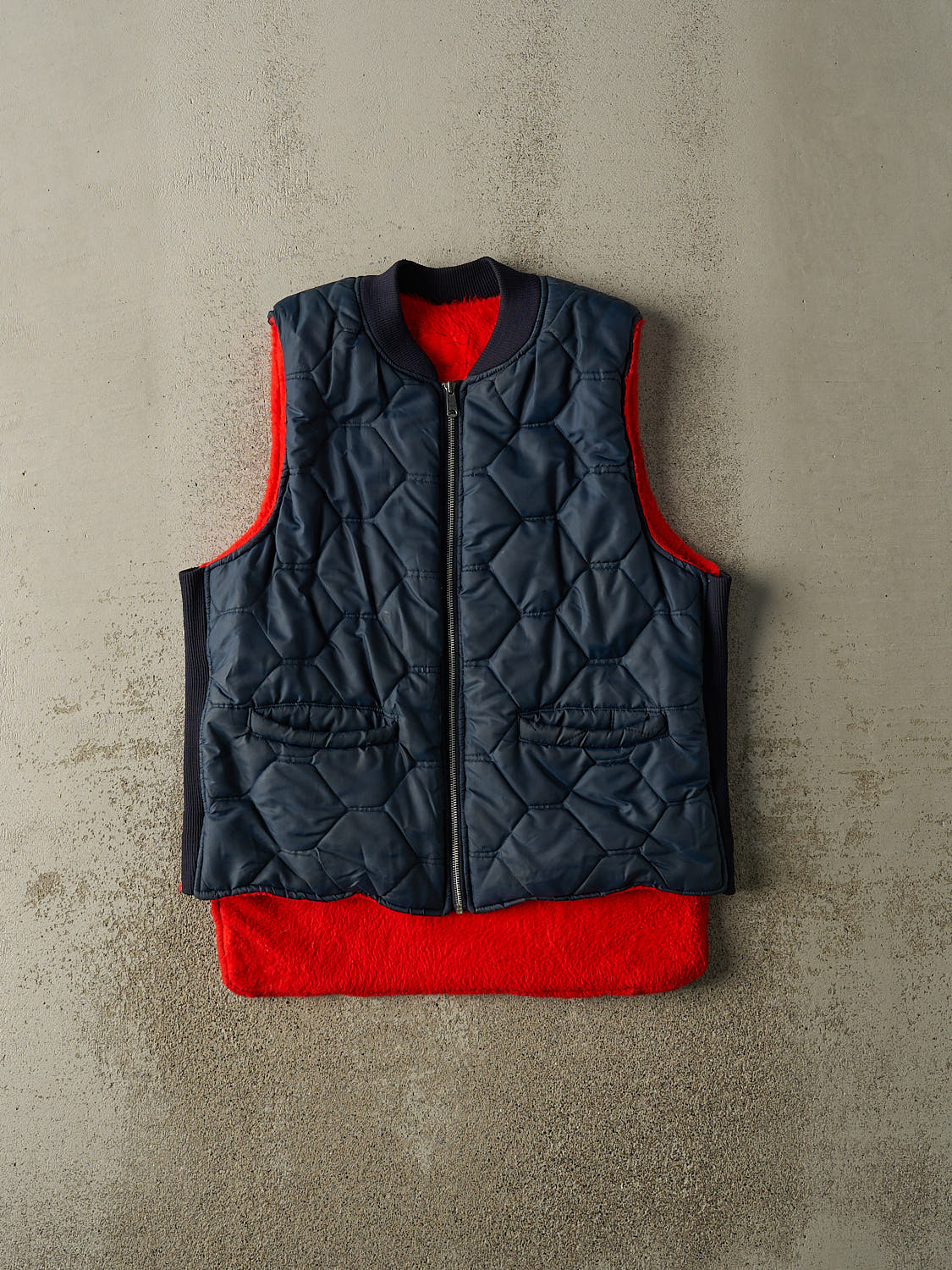 Vintage 70s Navy Blue Fleece Lined Work Vest (L)