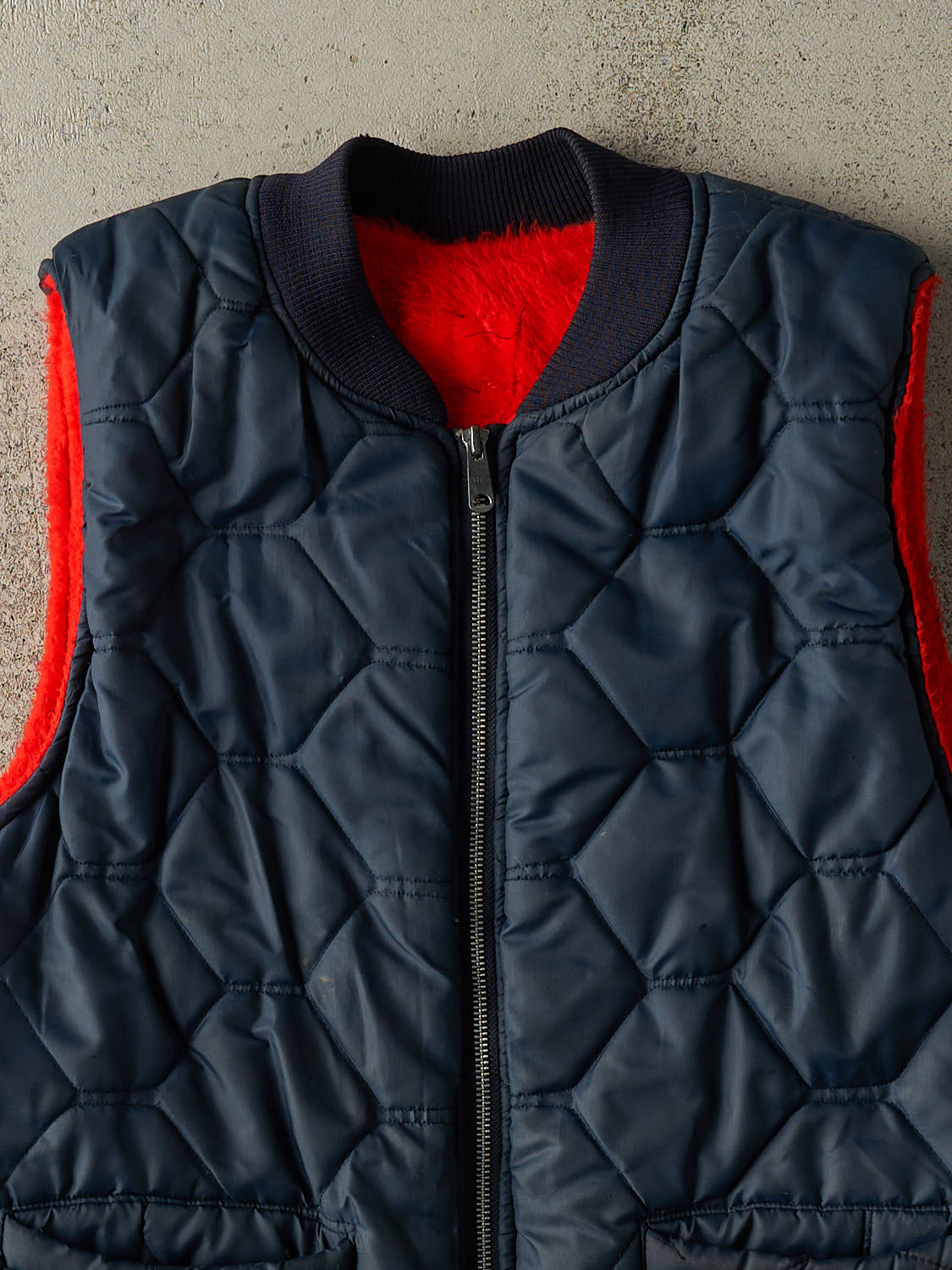 Vintage 70s Navy Blue Fleece Lined Work Vest (L)