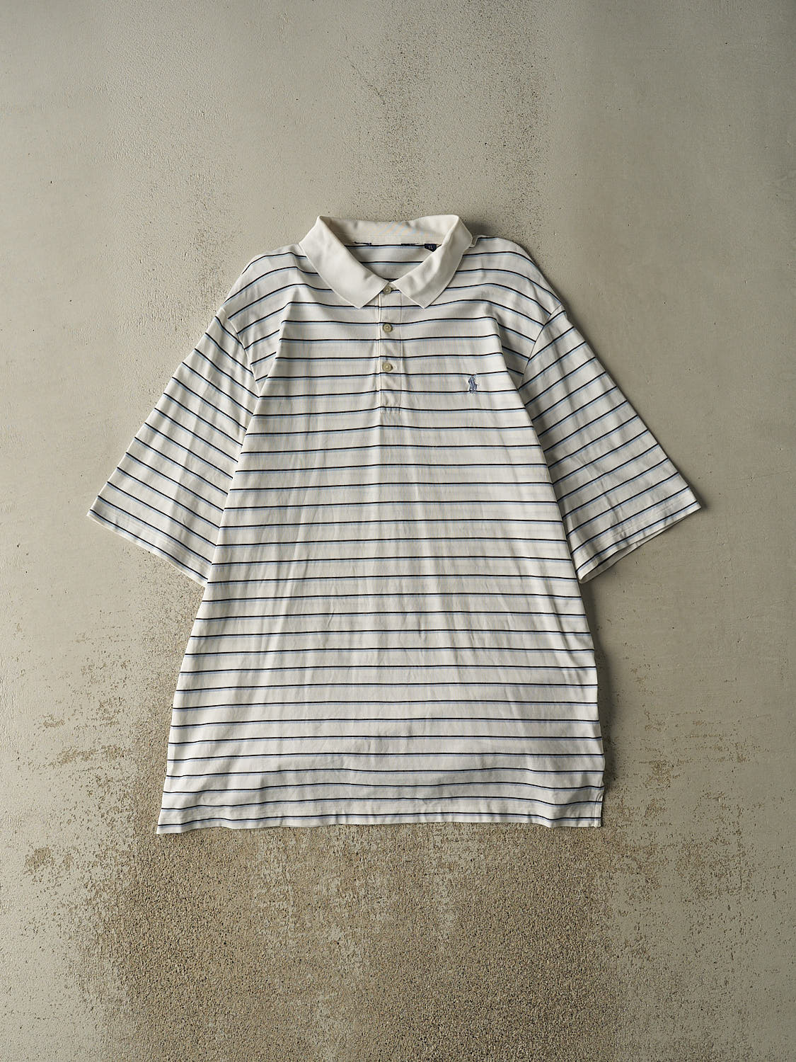 Vintage 90s White & Blue Striped Polo Ralph Lauren Quarter Button (XXL)