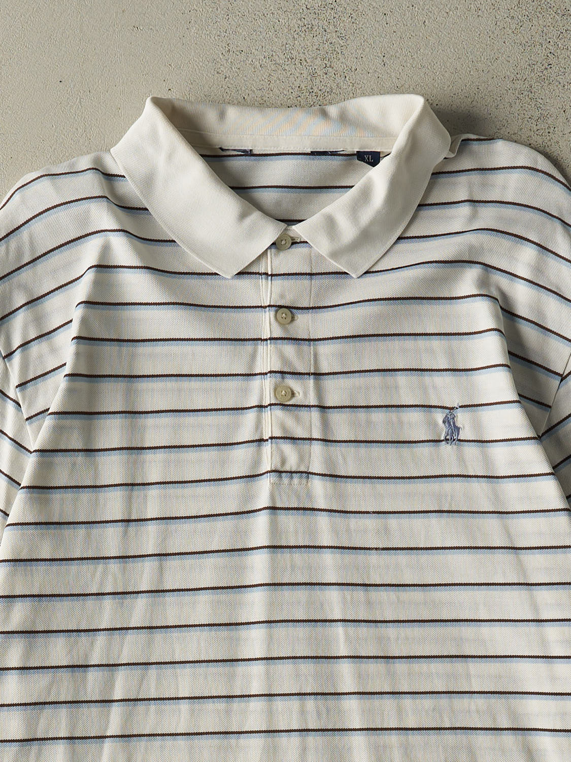 Vintage 90s White & Blue Striped Polo Ralph Lauren Quarter Button (XXL)