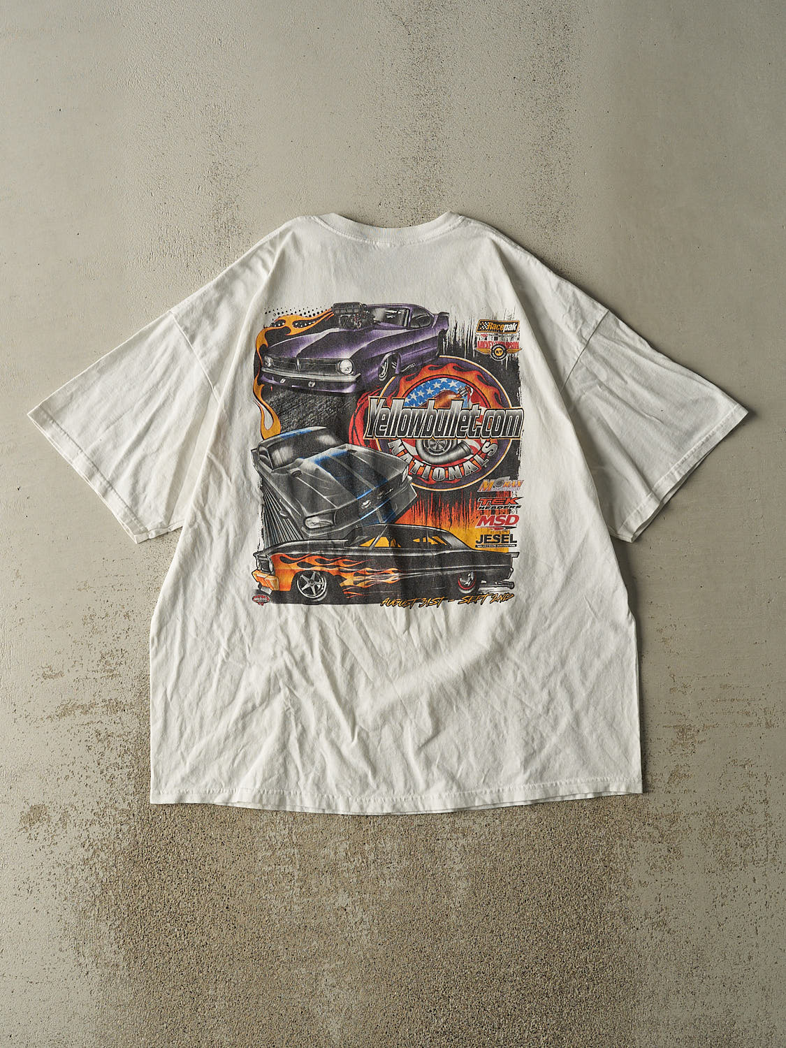 Vintage Y2K White Yellow Bullet Nationals Racing Tee (XL/XXL)