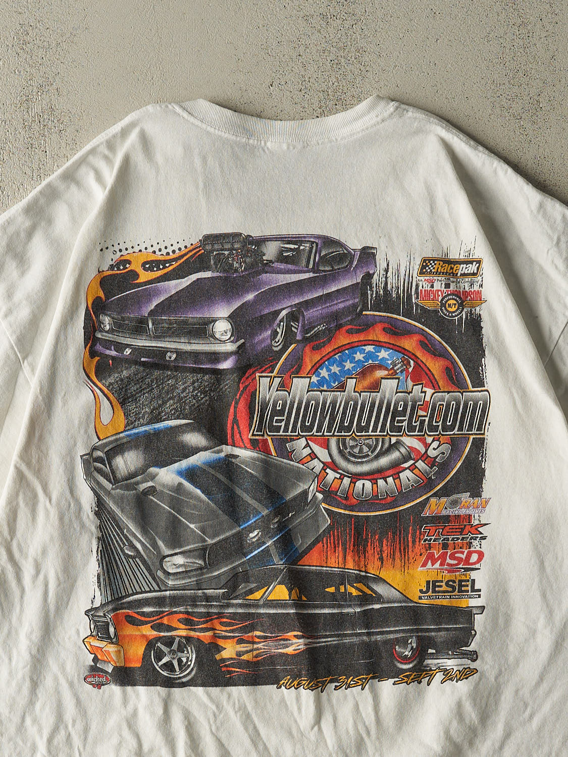 Vintage Y2K White Yellow Bullet Nationals Racing Tee (XL/XXL)