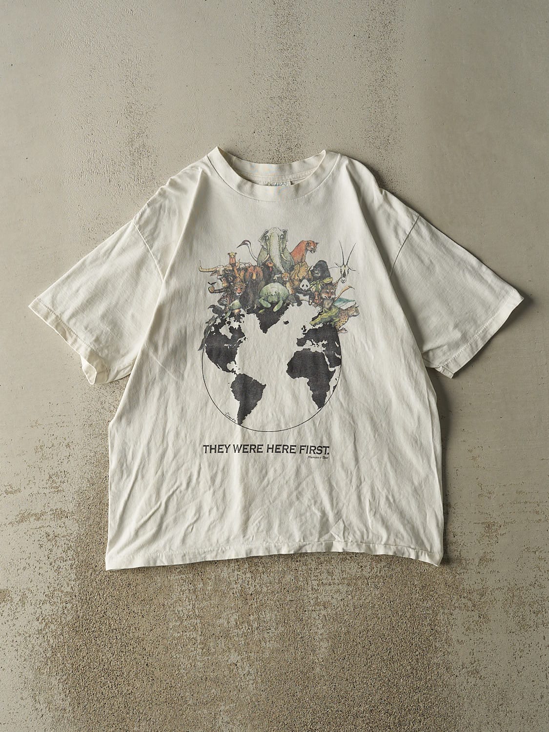 Vintage 92' White "They Were Here First" Single Stitch Nature Tee (L)