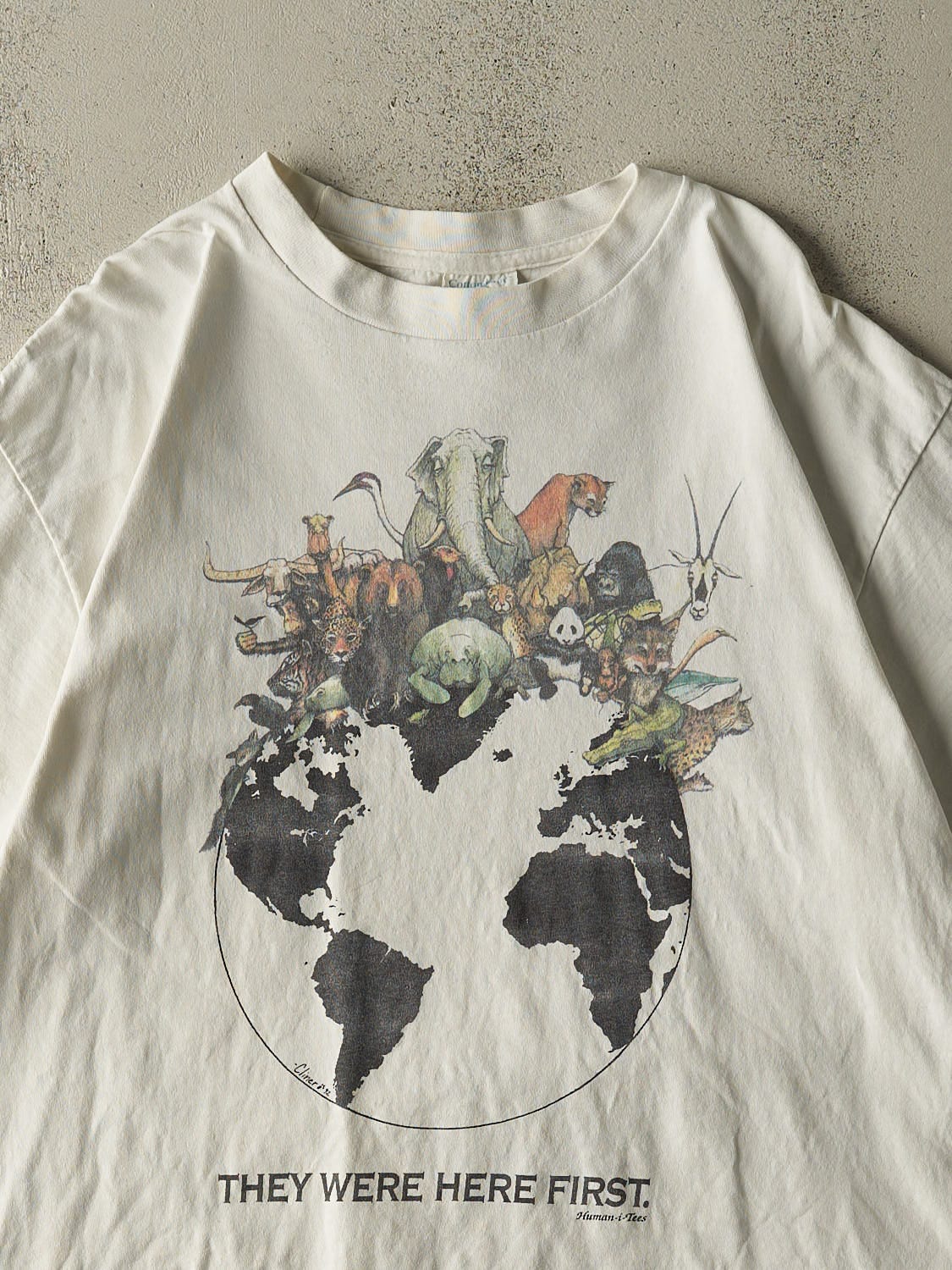 Vintage 92' White "They Were Here First" Single Stitch Nature Tee (L)