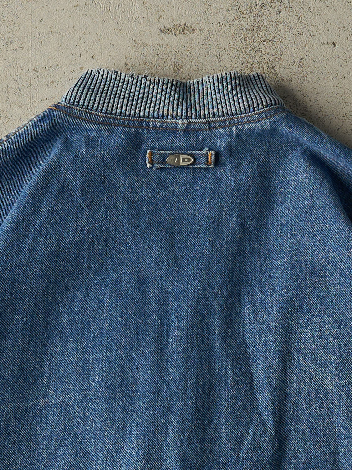 Vintage 90s Mid Wash Denim Embroidered Varsity Jacket (L/XL)