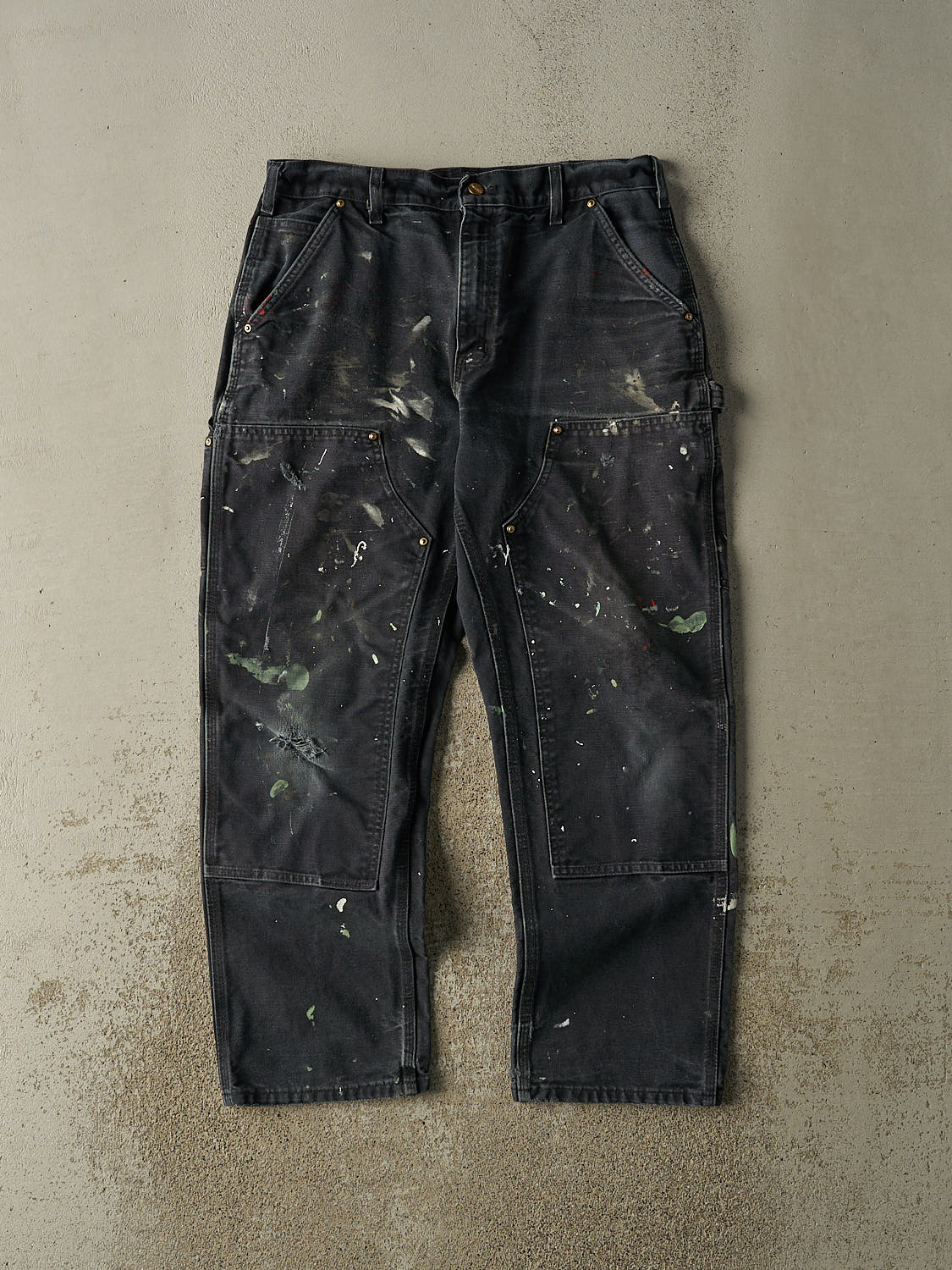 Vintage 90s Faded Black Carhartt Double Knee Carpenter Pants (33x29)