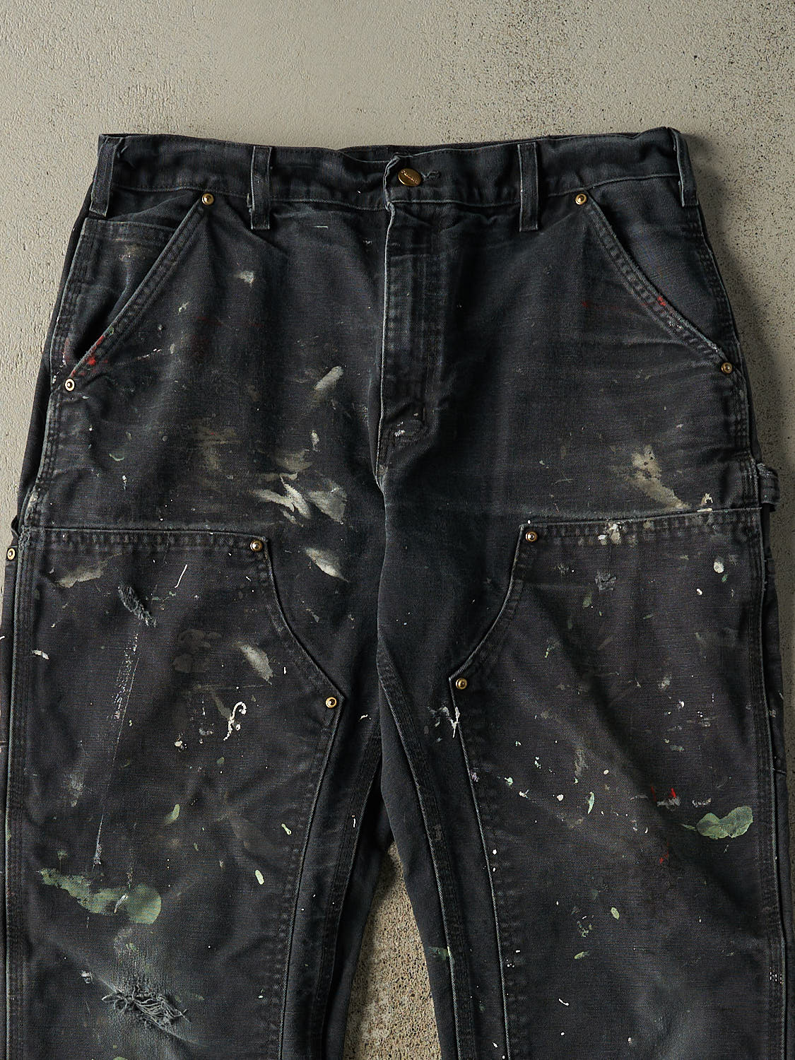 Vintage 90s Faded Black Carhartt Double Knee Carpenter Pants (33x29)