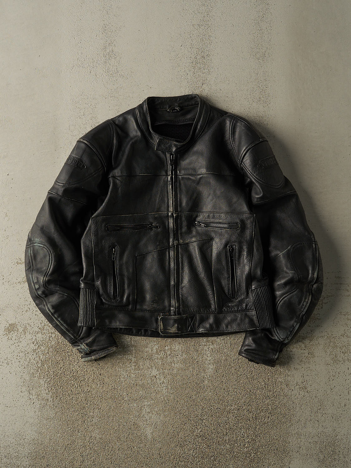 Vintage 90s Black Racer Biker Leather Jacket (M)