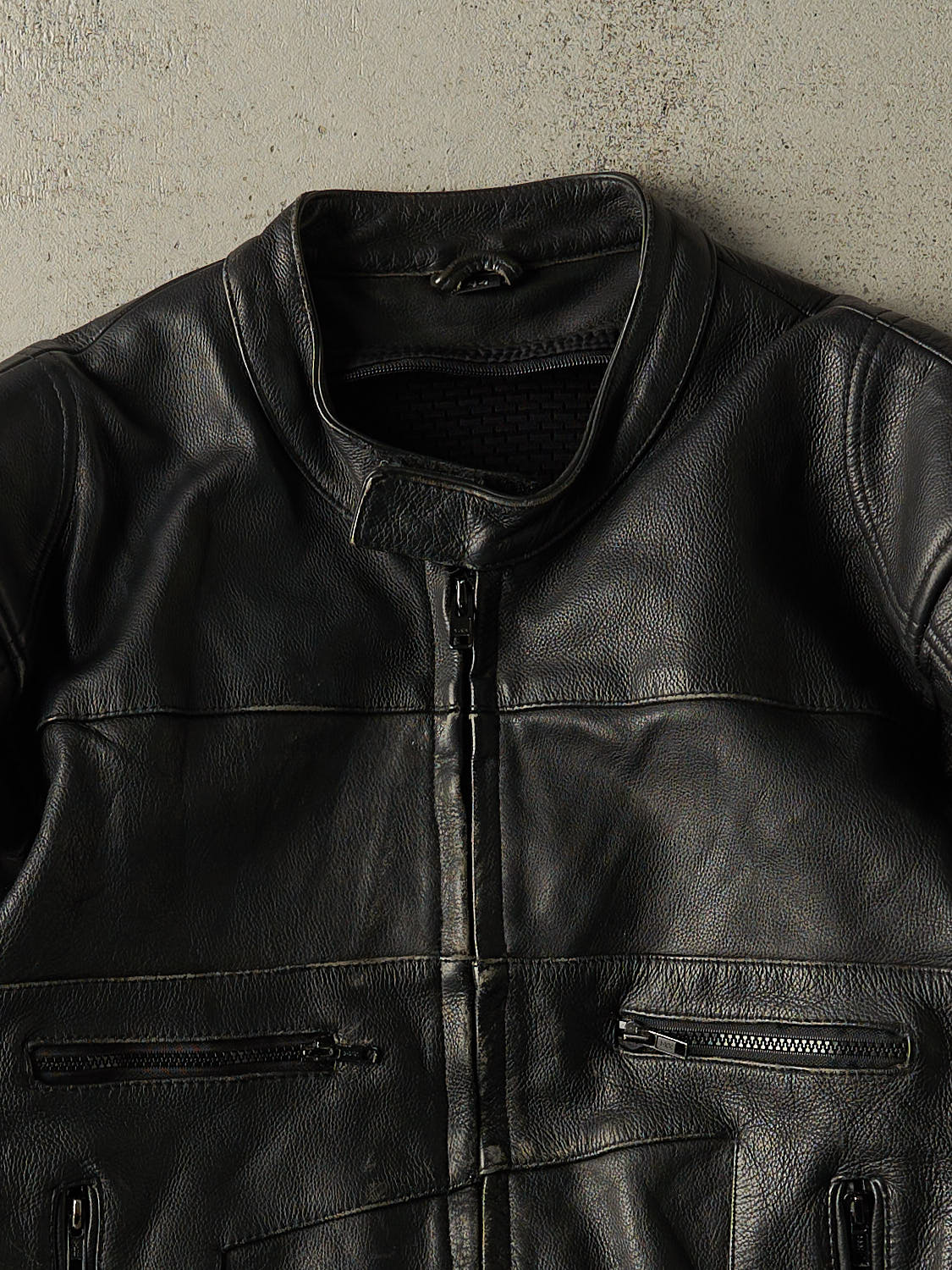 Vintage 90s Black Racer Biker Leather Jacket (M)