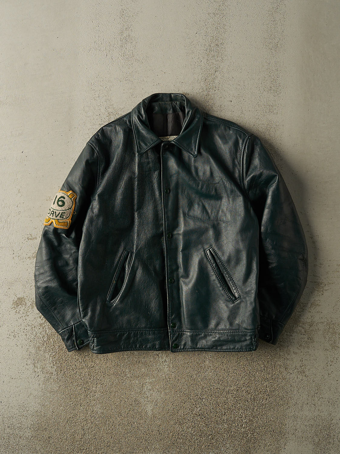 Vintage 80s Green Leather Varsity Jacket (M/L)
