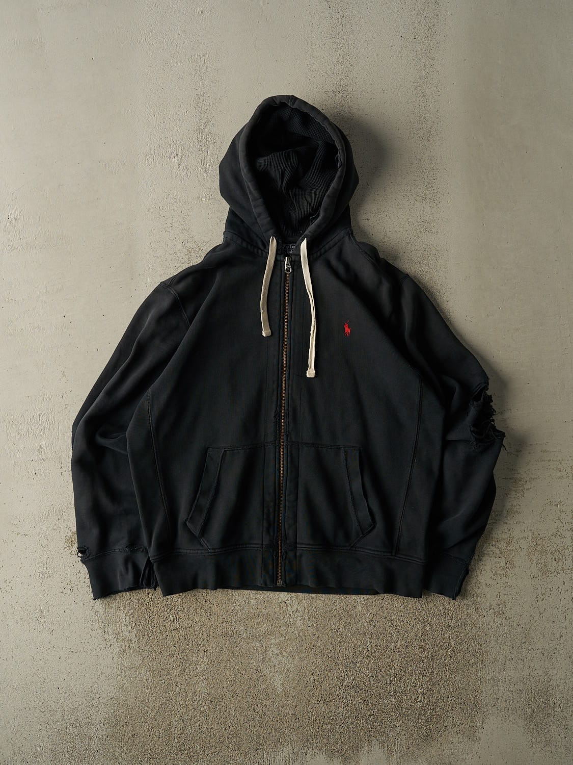 Vintage 90s Black Polo Zip Up Hoodie (XL)