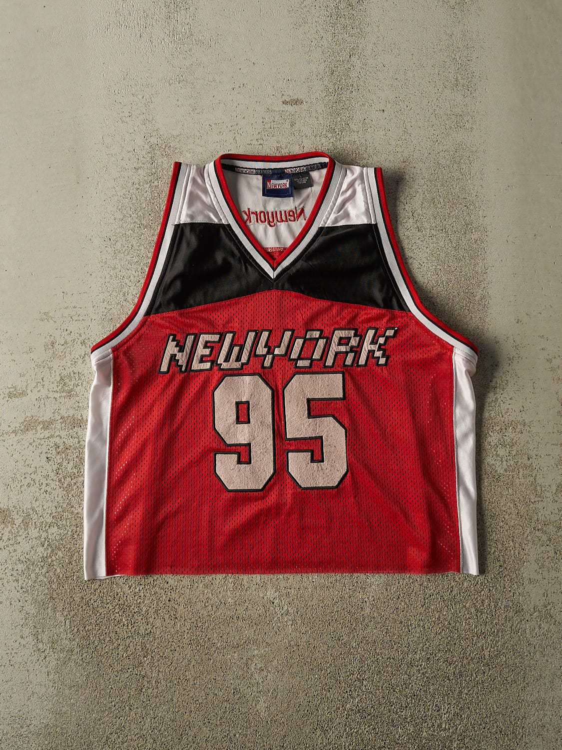 Vintage Y2K Red New York Cropped Basketball Jersey (S/M)