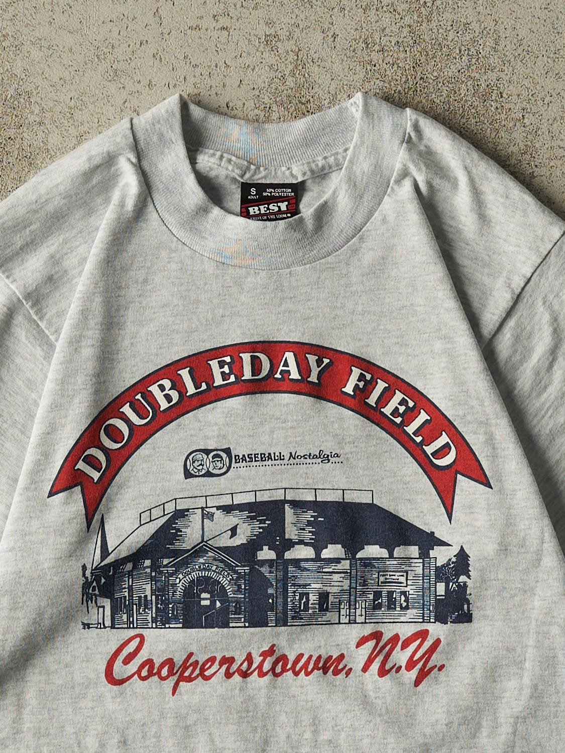 Vintage 80s Heather Grey Cooperstown New York Single Stitch Tee (XXXS/XXS)