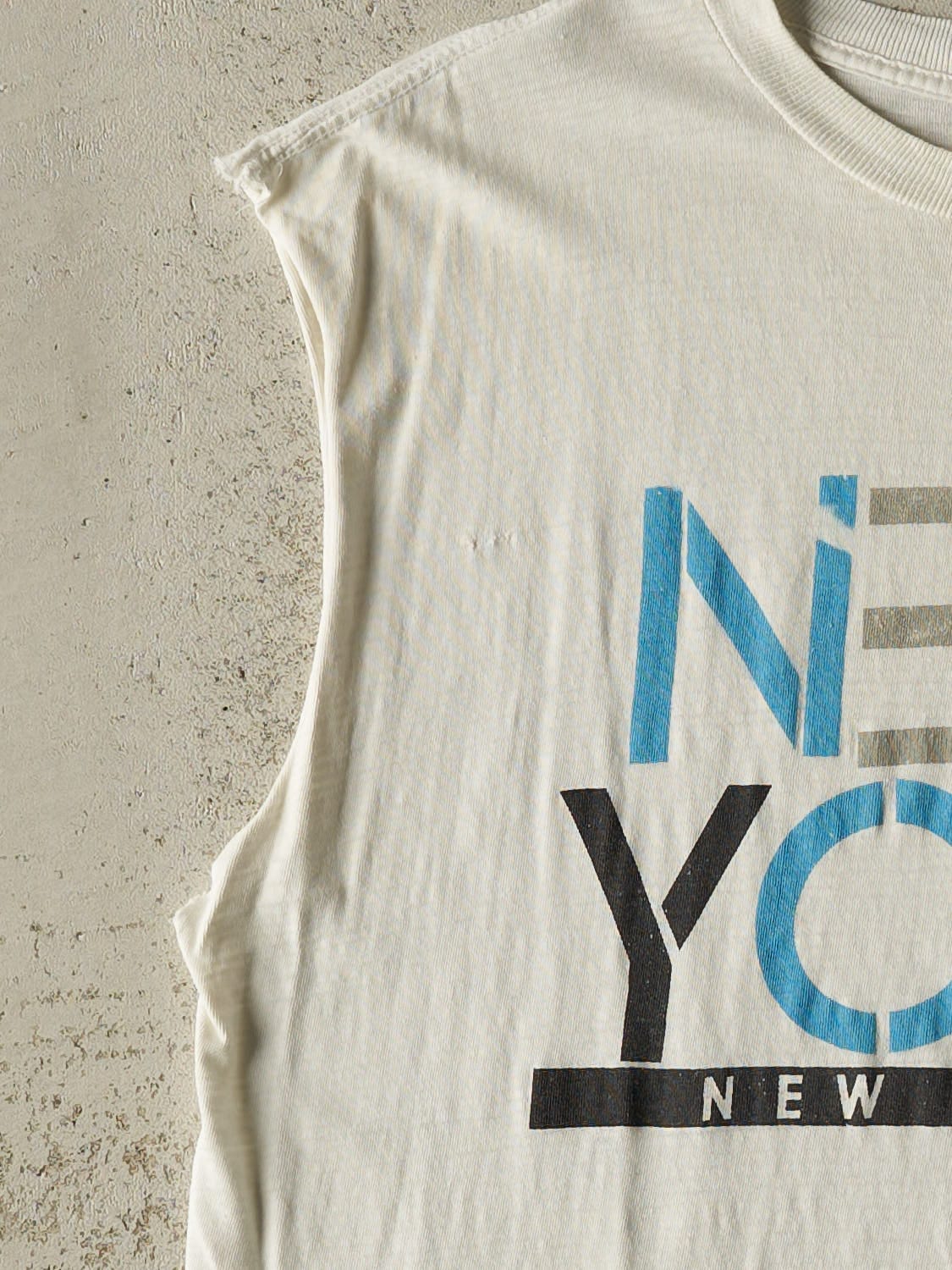 Vintage 90s White New York Cut Off Tank (L/XL)