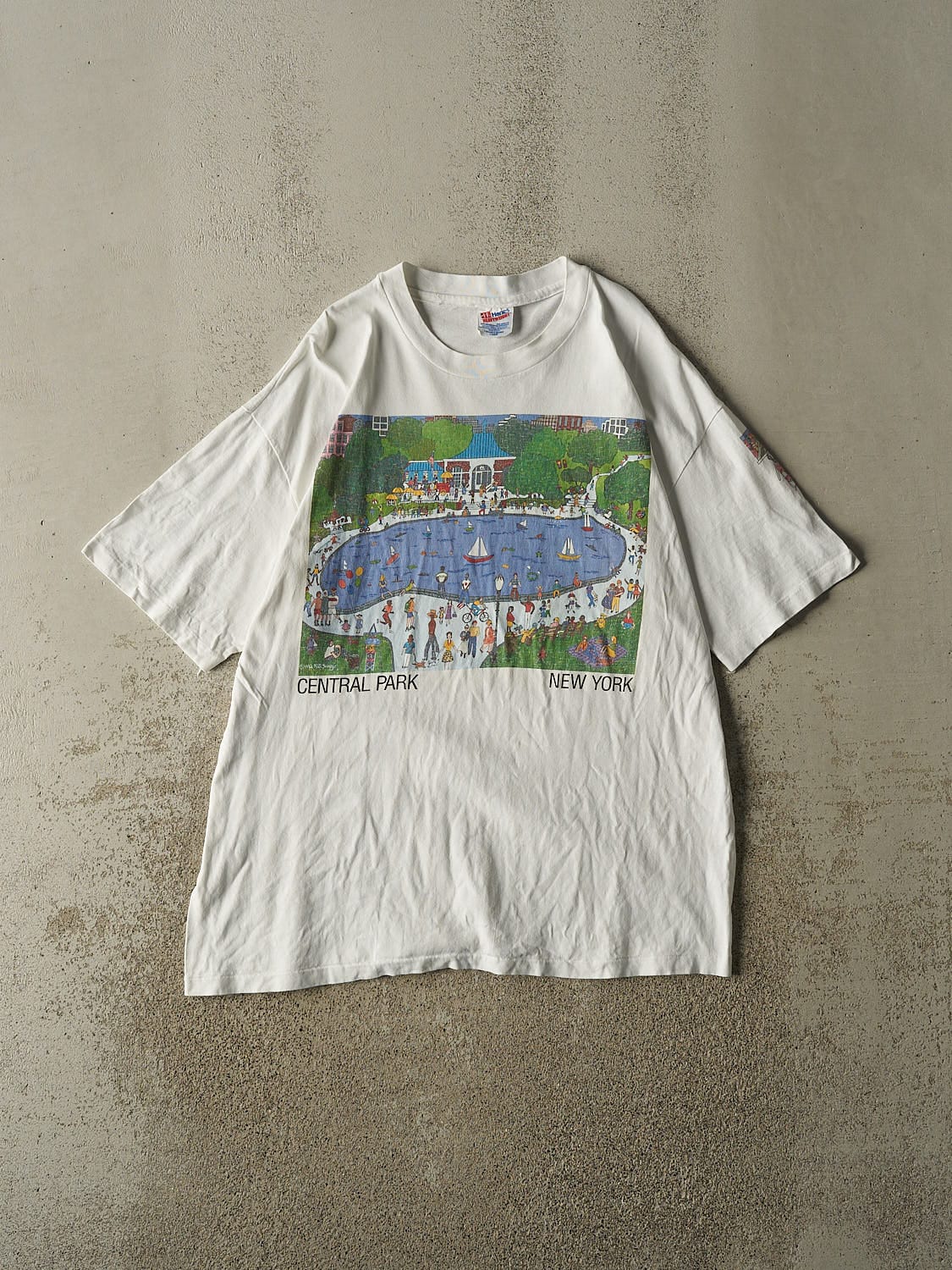 Vintage 90s RARE White New York Central Park Art Single Stitch Tee (L/XL)