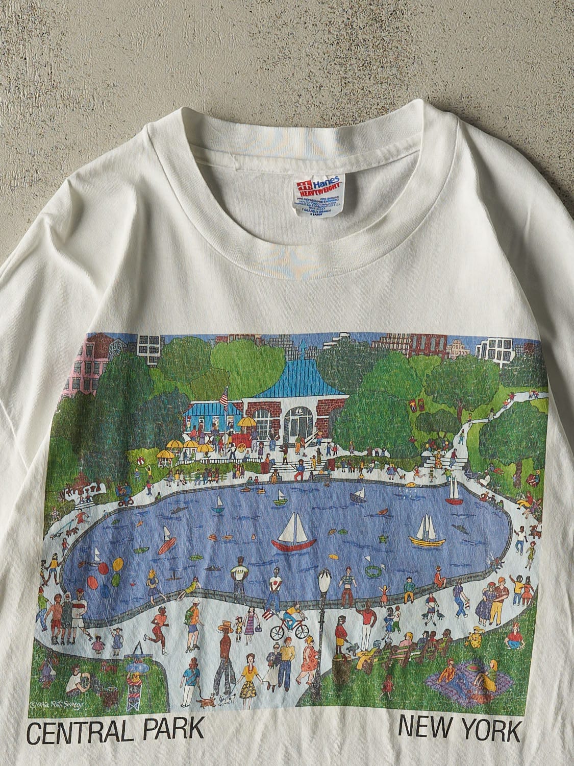 Vintage 90s RARE White New York Central Park Art Single Stitch Tee (L/XL)