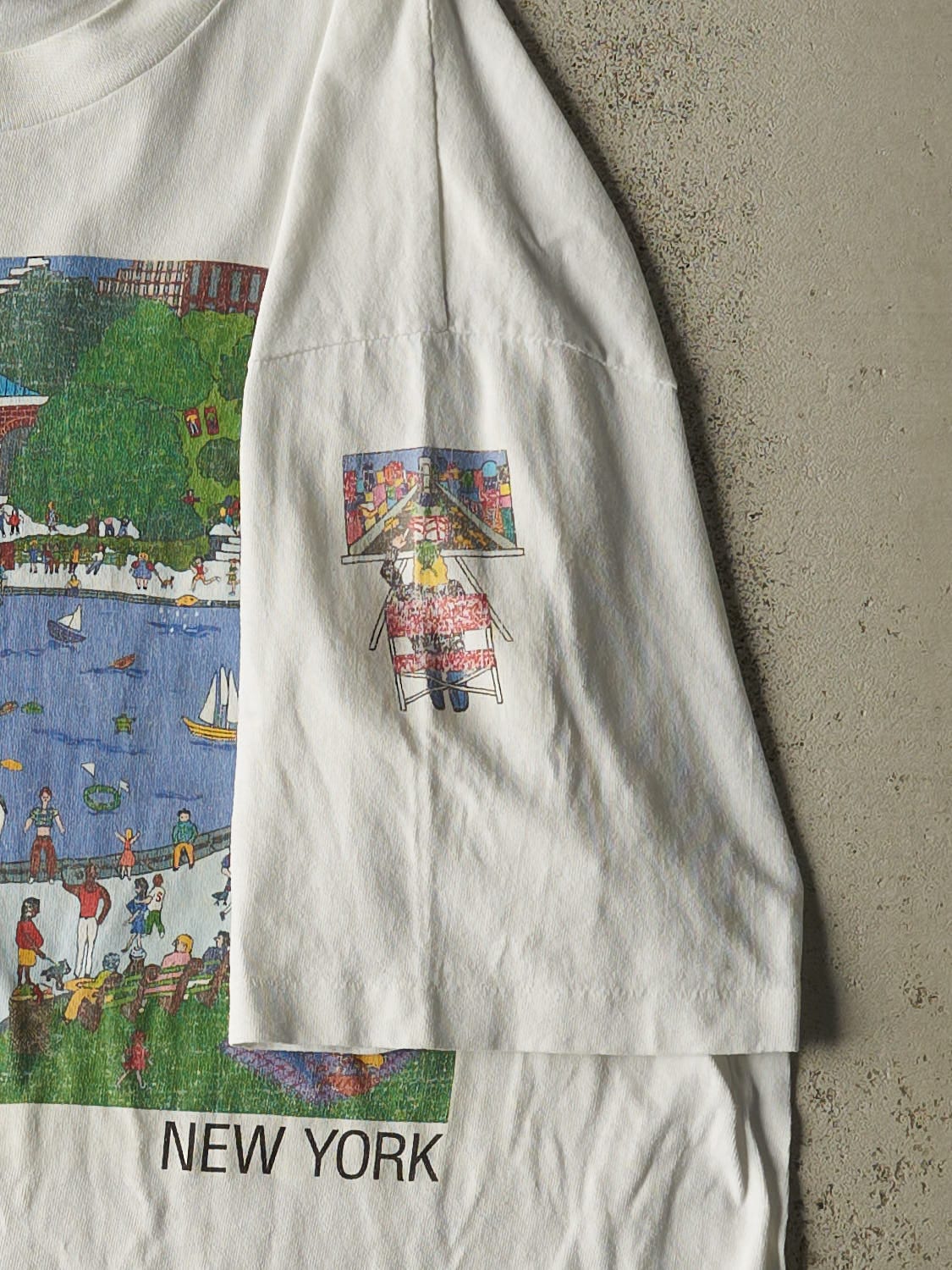 Vintage 90s RARE White New York Central Park Art Single Stitch Tee (L/XL)