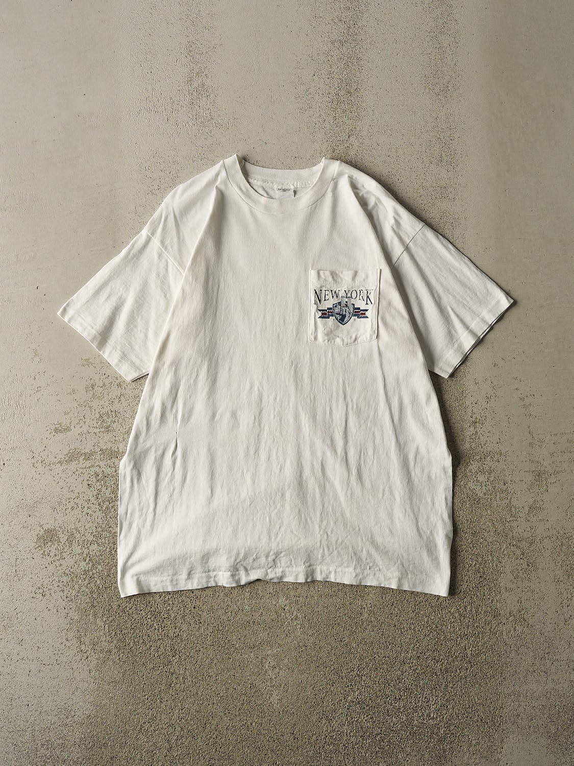 Vintage 80s White New York Single Stitch Pocket Tee (L/XL)