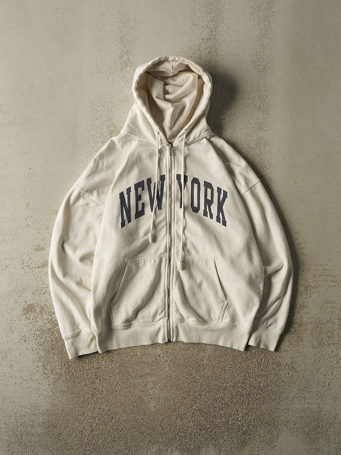 Vintage Y2K Beige New York Zip Up Hoodie (L/XL)