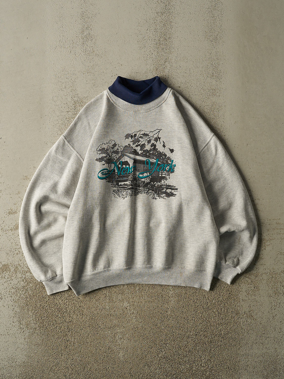 Vintage 80s Heather Grey New York Turtleneck Crewneck (M)