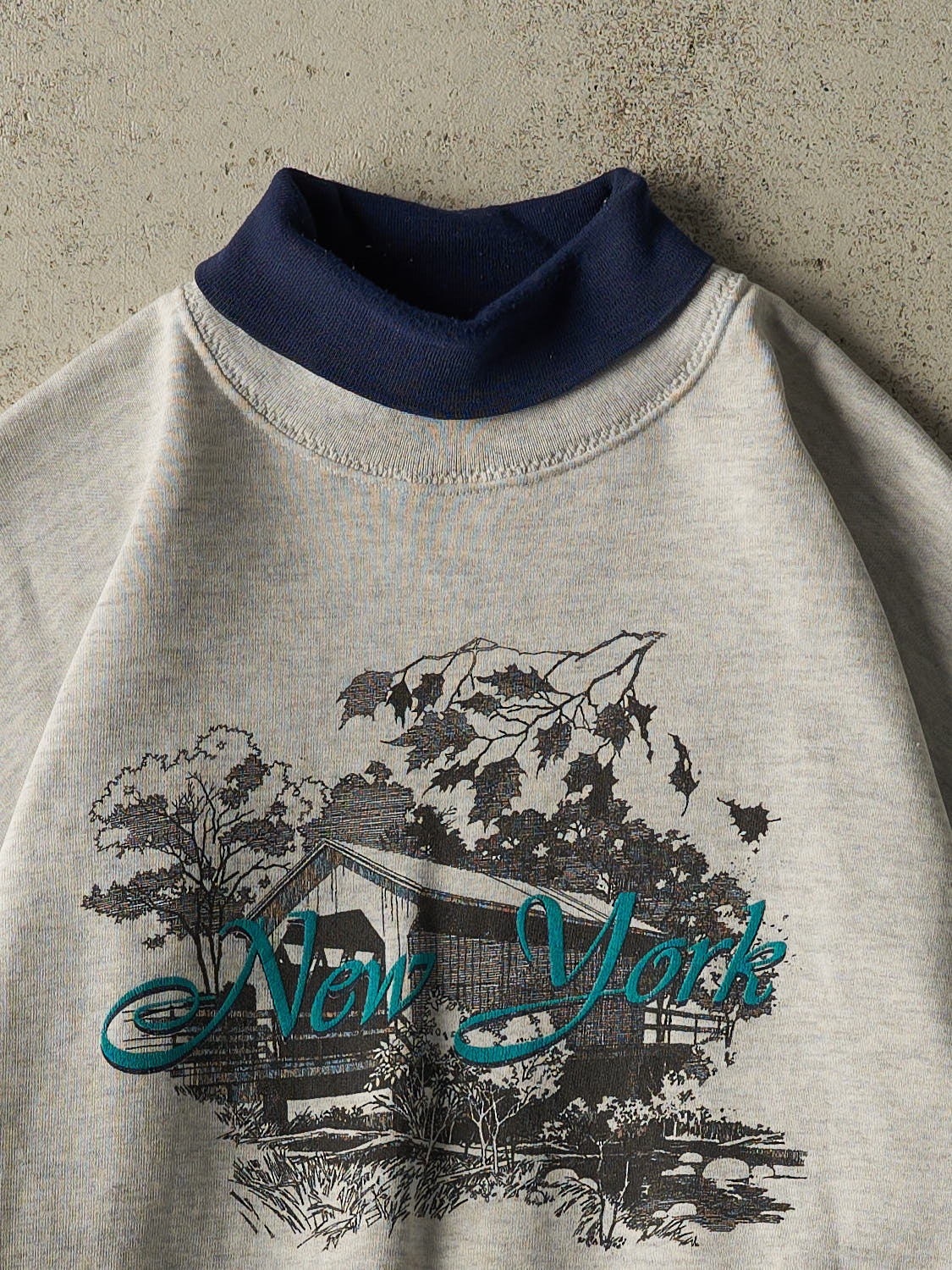 Vintage 80s Heather Grey New York Turtleneck Crewneck (M)