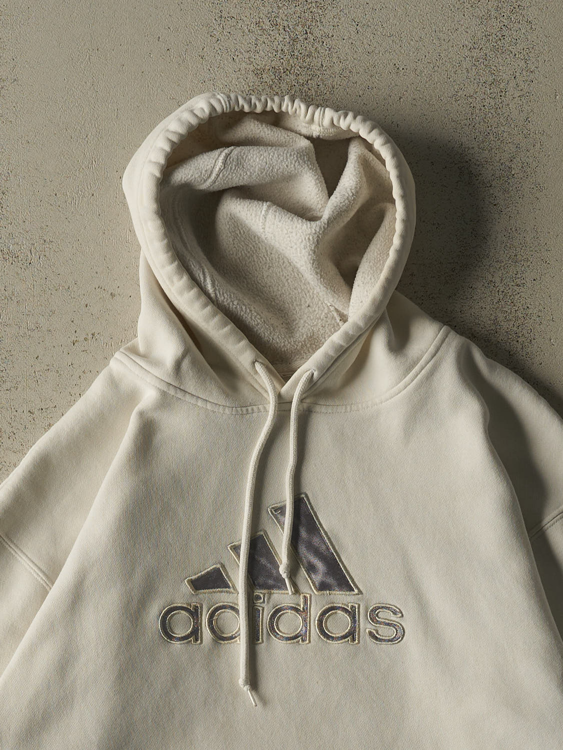 Vintage Y2K Beige Adidas Embroidered Hoodie (XL)