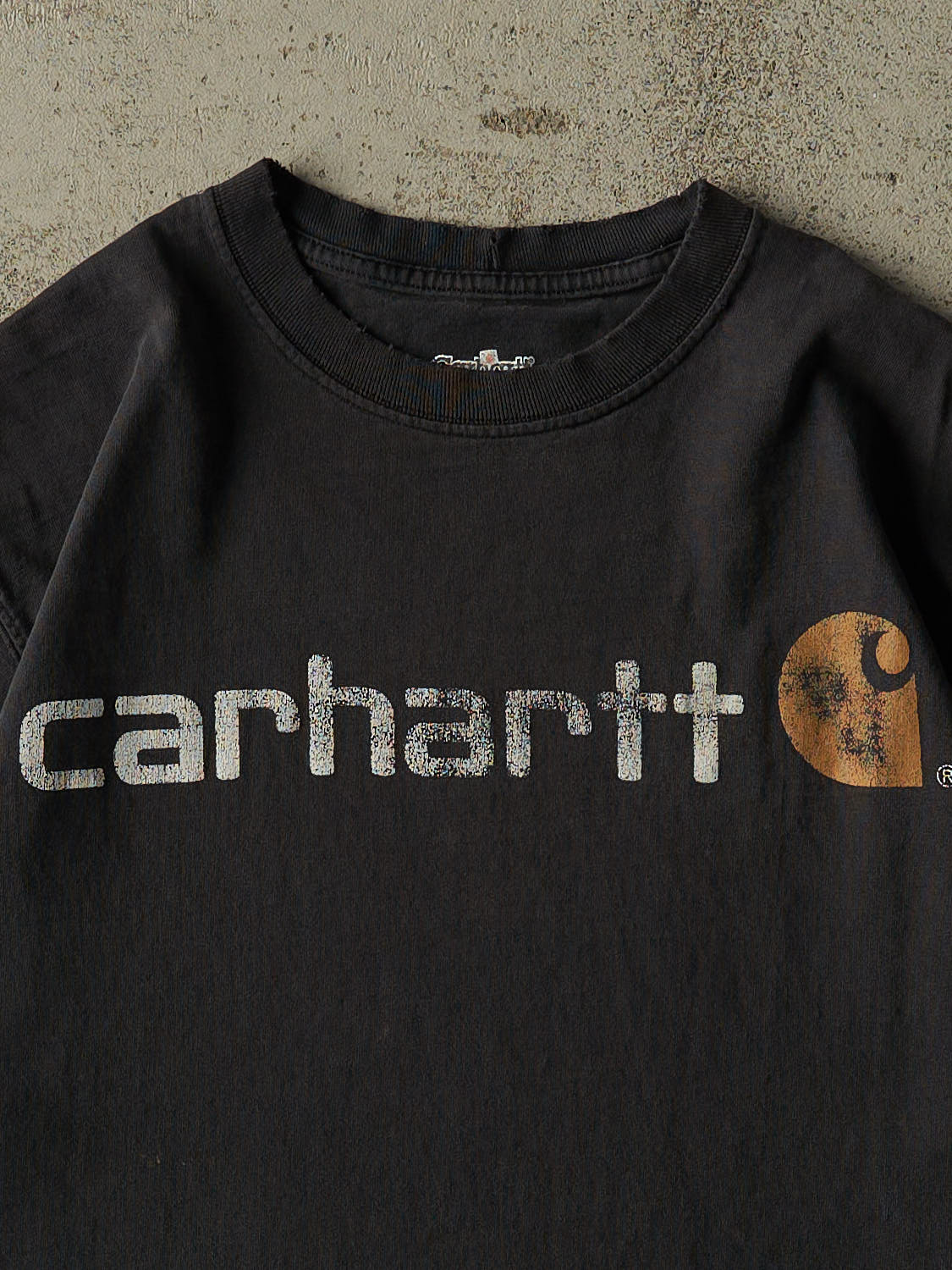 Vintage Y2K Faded Black Carhartt Logo Tee (M/L)