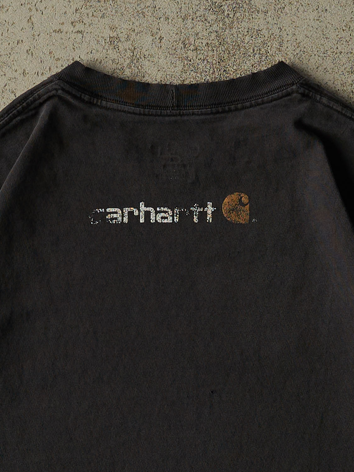 Vintage Y2K Faded Black Carhartt Logo Tee (M/L)
