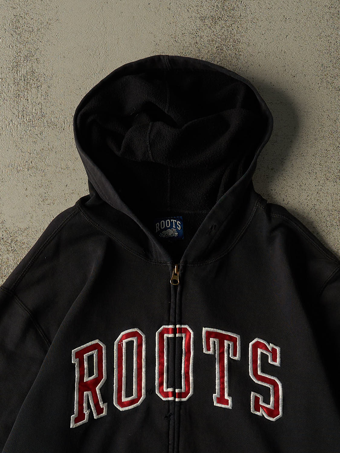 Vintage Y2K Faded Black Roots Embroidered Zip Up Hoodie (L)