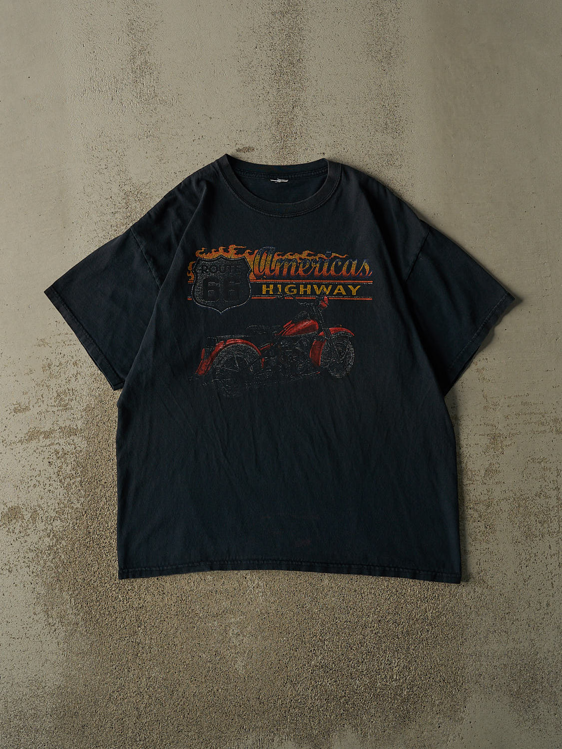 Vintage Y2K Faded Black Route 66 Biker Tee (L/XL)