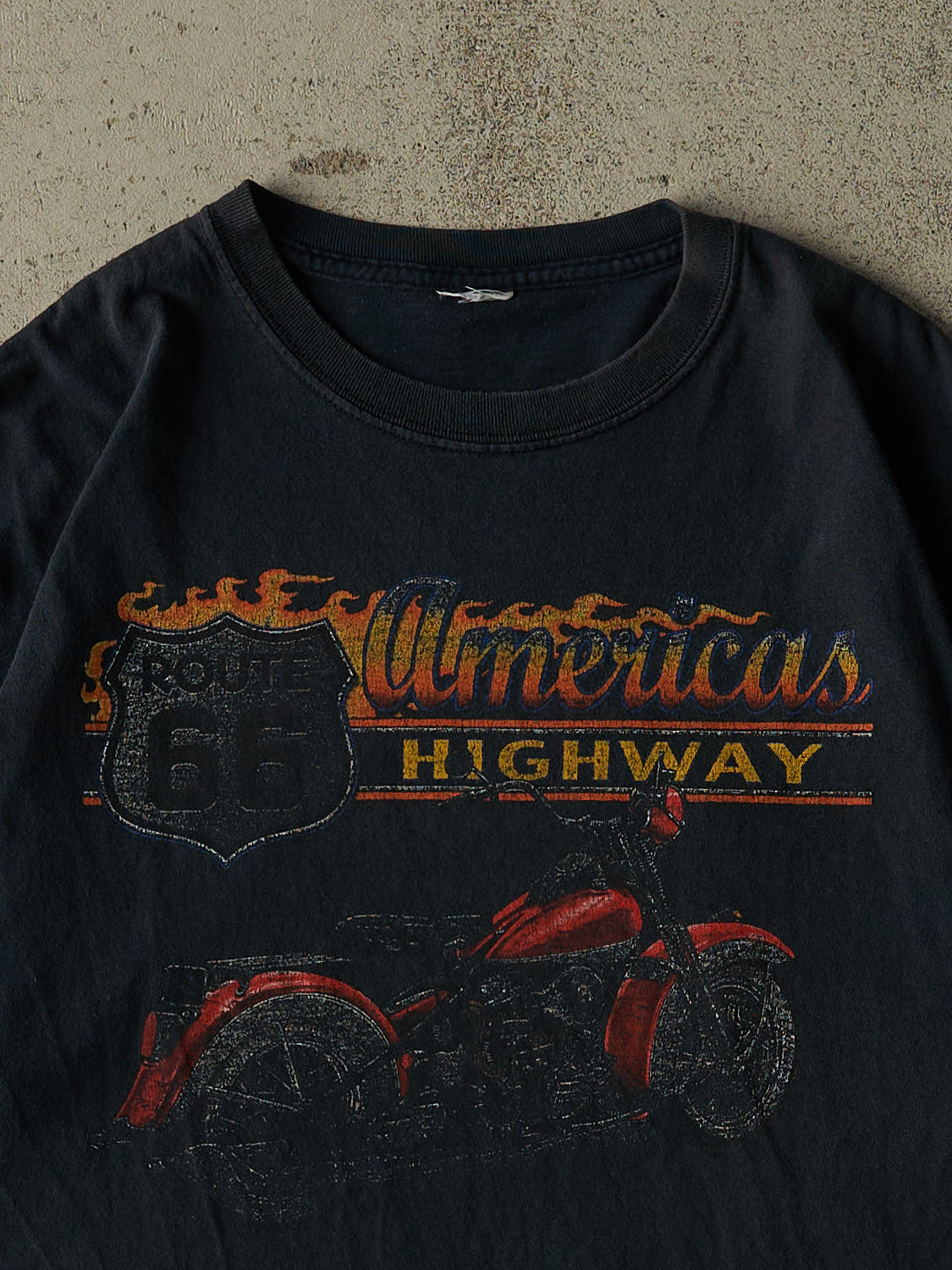 Vintage Y2K Faded Black Route 66 Biker Tee (L/XL)