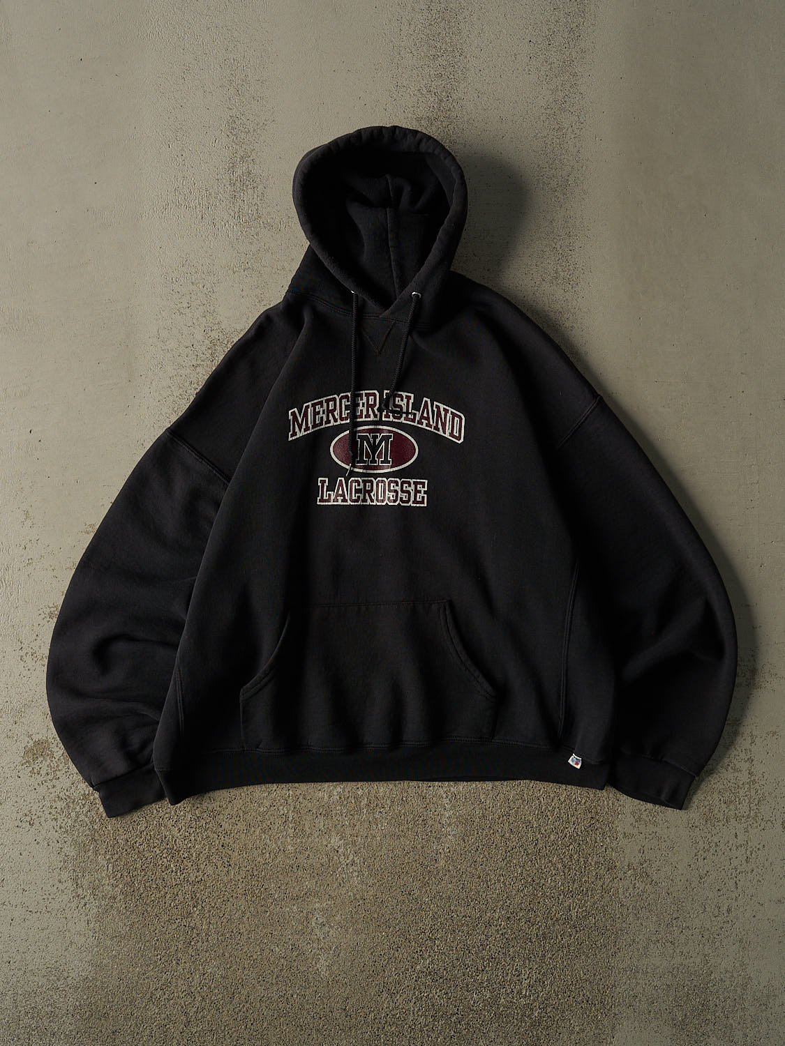 Vintage Y2K Faded Black Russell Athletic Mercer Island Lacrosse Hoodie (XXL)