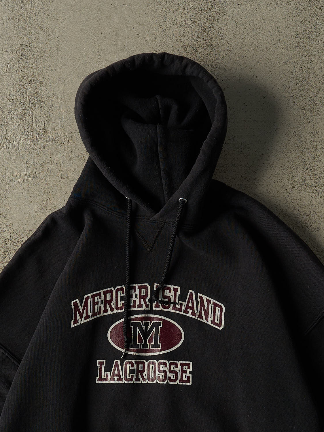 Vintage Y2K Faded Black Russell Athletic Mercer Island Lacrosse Hoodie (XXL)