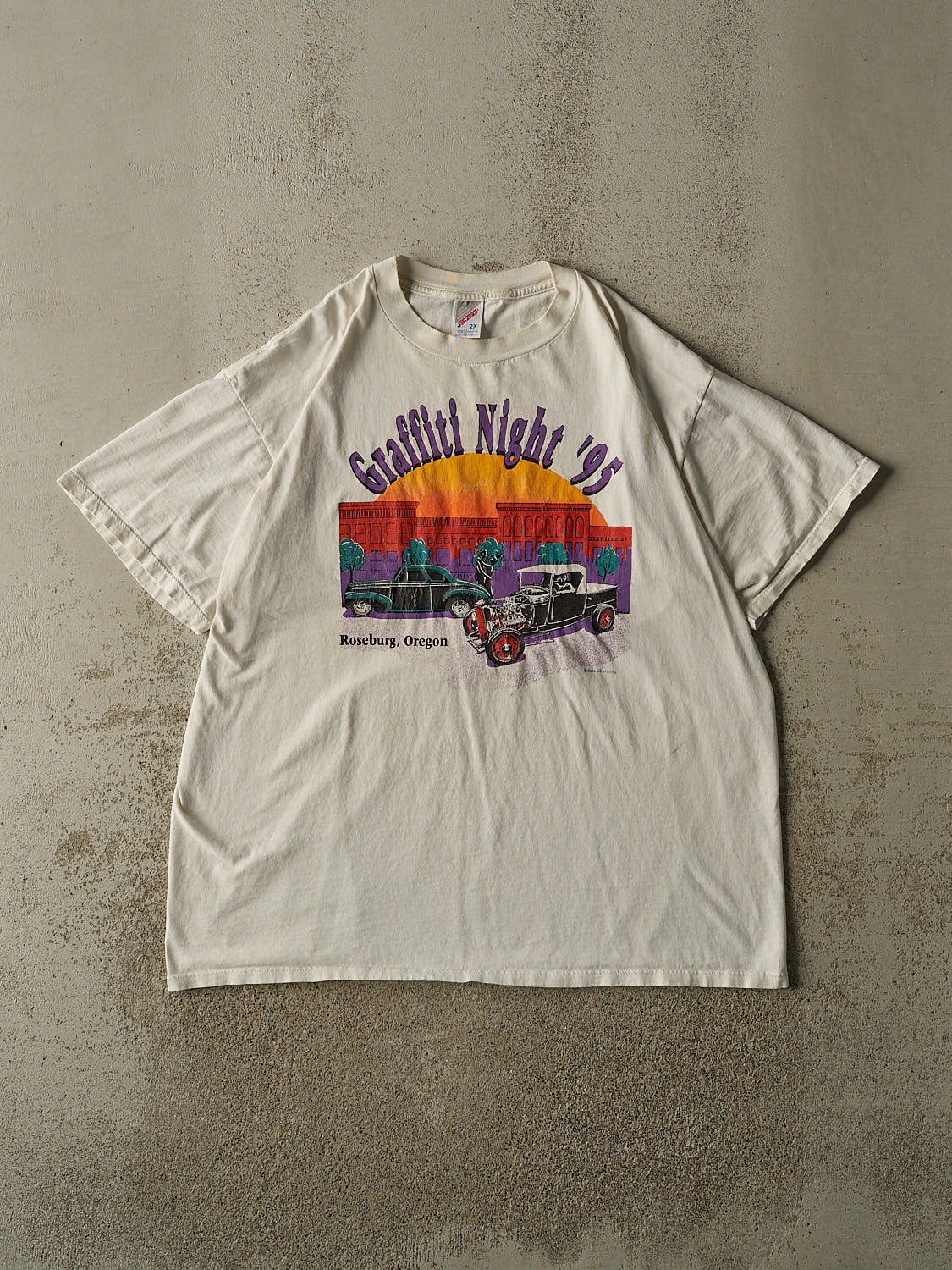Vintage 95' Beige Graffiti Night Car Tee (XL/XXL)