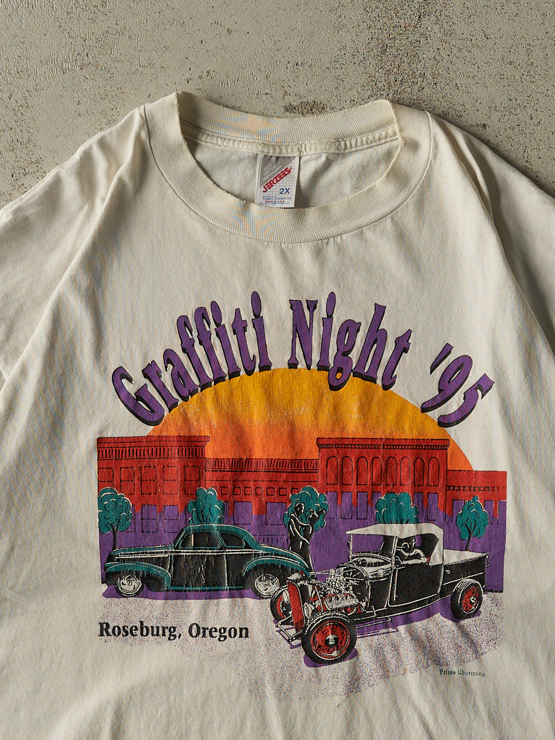 Vintage 95' Beige Graffiti Night Car Tee (XL/XXL)