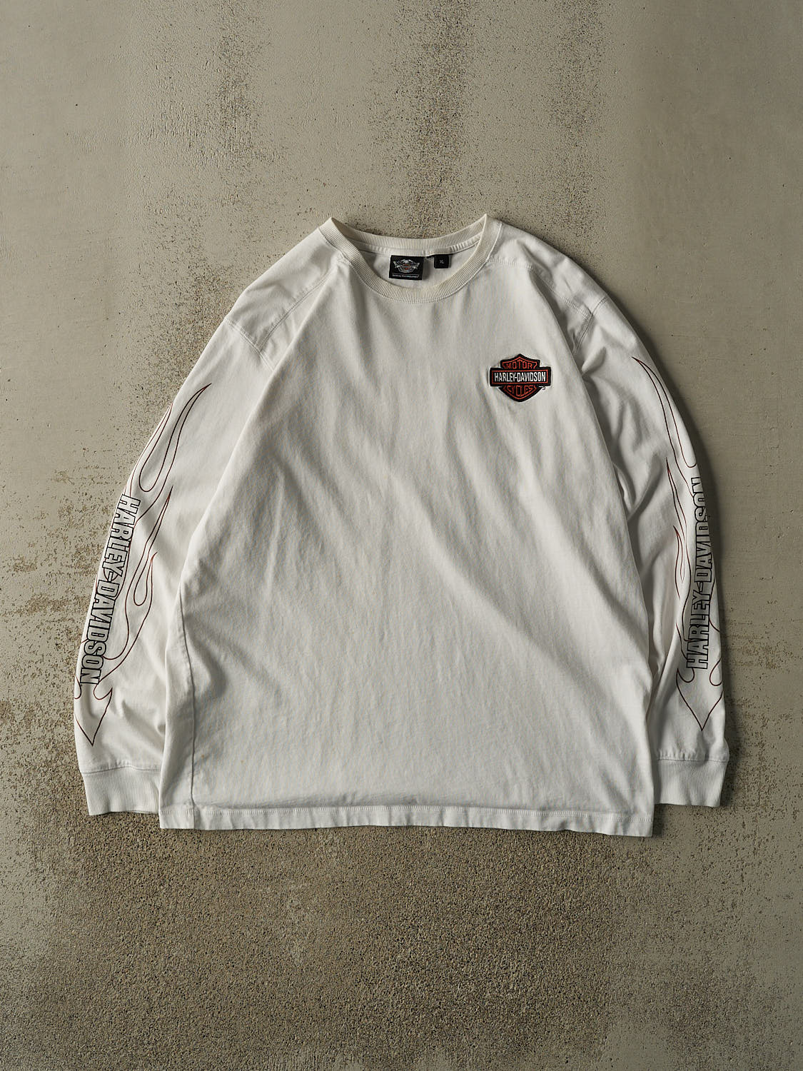 Vintage Y2K White Harley Davidson Embroidered Long Sleeve (XL/XXL)