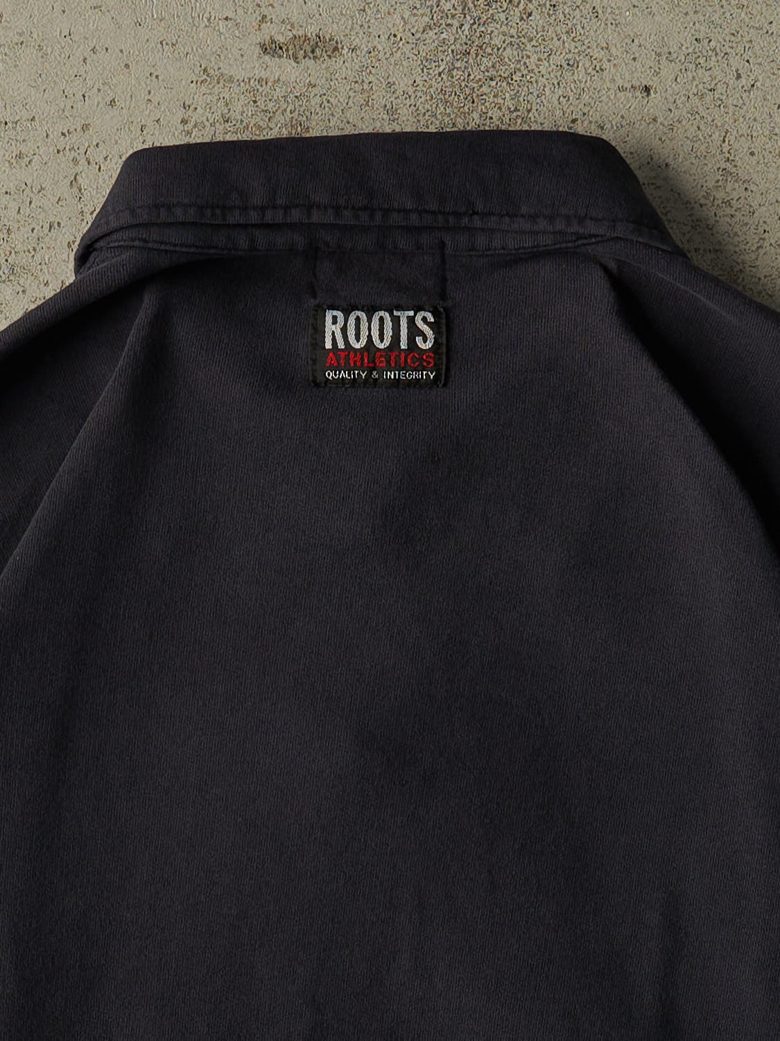 Vintage Y2K Navy Blue Roots Athletic Embroidered Quarter Zip Sweater (XL)